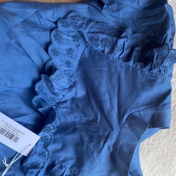 Reformation Bradley Mock Neck Puff Sleeve Mini Dress Blue Morning Glory 12 NWT - Picture 7 of 12